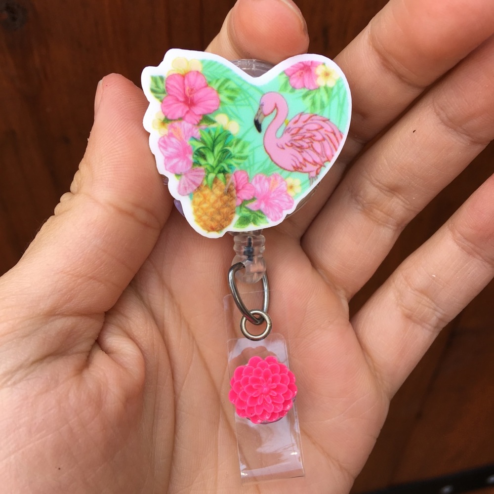 Pink Flamingo Retractable Nurse Badge Holder